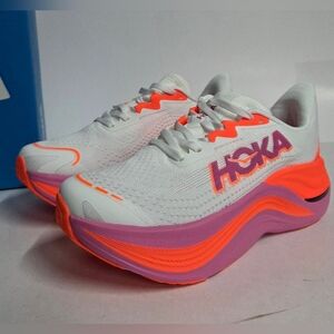 Hoka One One White Neon Orange Pink Athletic Running Shoes